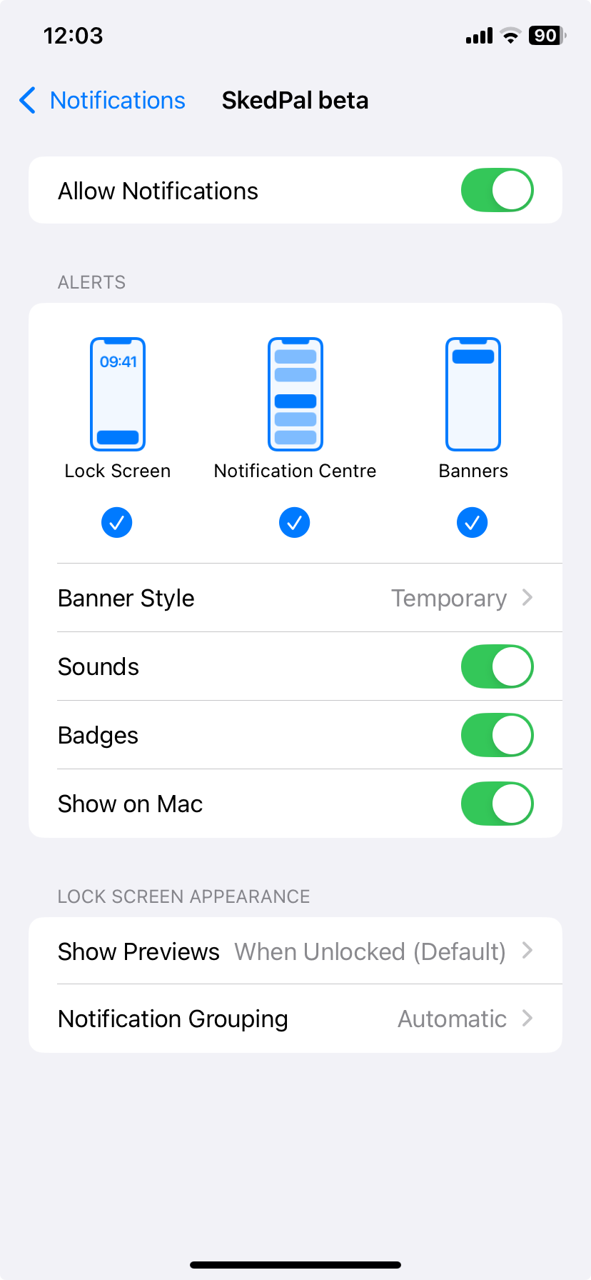 Notification Settings - iOS